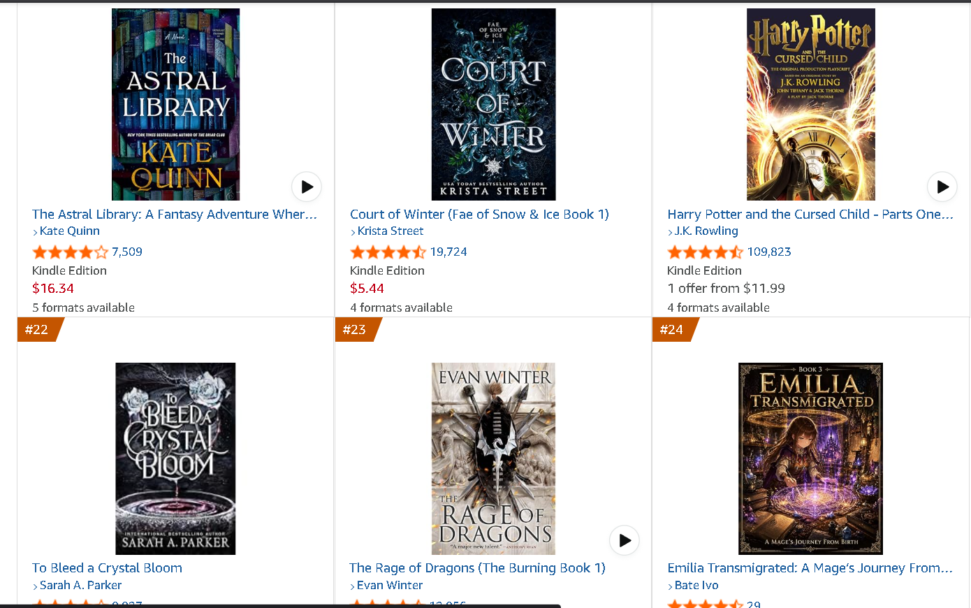 Amazon bestseller category context with Emilia among established fantasy titles