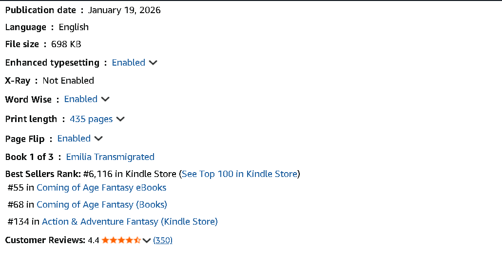 Amazon rank proof showing Book 1 at #6,116 with 350 reviews